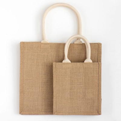 China Natural Burlap Handled Tote Shopping Bags High Quality Reusable Jute Made To Order for sale