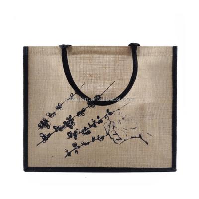 China Custom Wholesale Gift Dyed Waterproof Jute Medium Round Burlap Handle Tote Bag For Shopping for sale