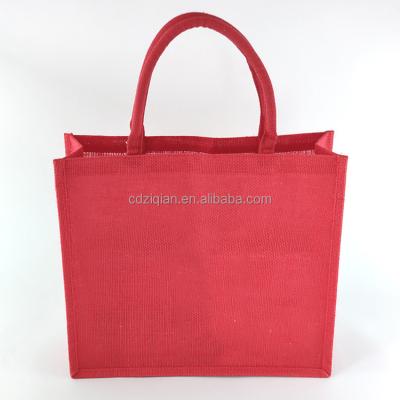 China Custom Laminated Burlap Shopping Medium Size Color Short Strap Tote Bags For Gift Book Wine Packaging Shopping for sale