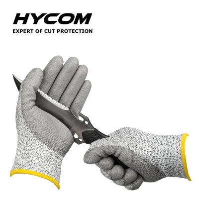 China Cut Resistant Glove Hycom S3L Working PU Liner HPPE Safety Dipped Cut Resistant Glove for sale