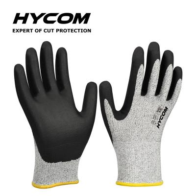 China Hycom en388 ANSI standard work welding glove heavy duty protective hand cut with foam nitrile coated gloves for sale