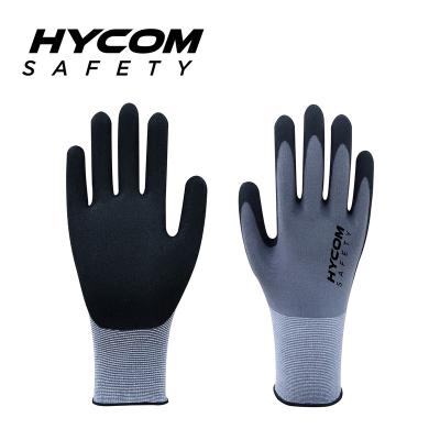 China Safe Glove Hycom Nylon Cut Sandy Nitrile Coated Glove Work Resistant for sale