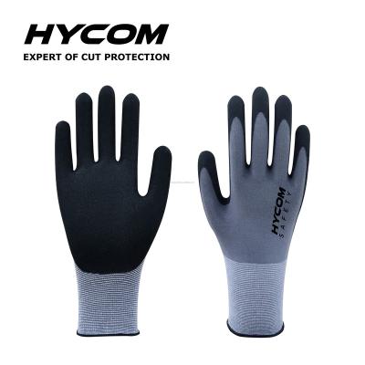 China Cut Heavy Duty Glove Hycom Sandy Nitrile Coated Nylon Work Safety Safe Glove for sale