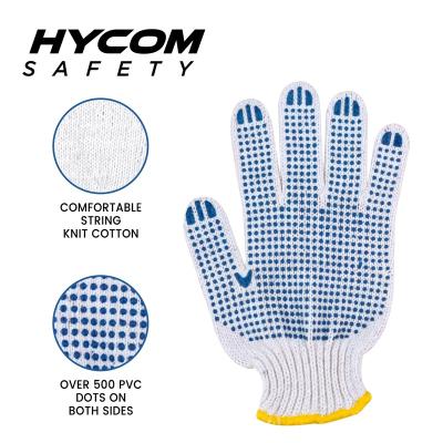 China Cut Glove Hycom Heavy Duty Cotton Fiber Safety One Side Dots PVC String Knit Gloves for sale