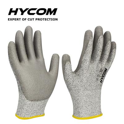 China Hycom S3L-PU Safety Cut Resistant Cut Resistant Glove Level 2 PU Coated Felling Work Gloves for sale