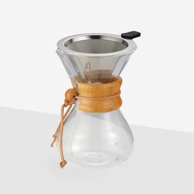 China Stored wooden built-in strainer cup stainless steel paper filterfree filter glass coffee peach coffee spout for sale