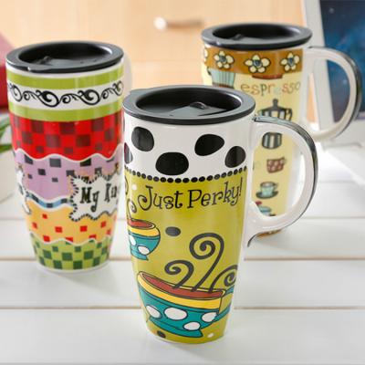 China Creative Gift Mug Stocked Ceramic Mug With Lid European Art Painted Coffee Cup Water Mug Large Capacity Can Be Customized Logo for sale