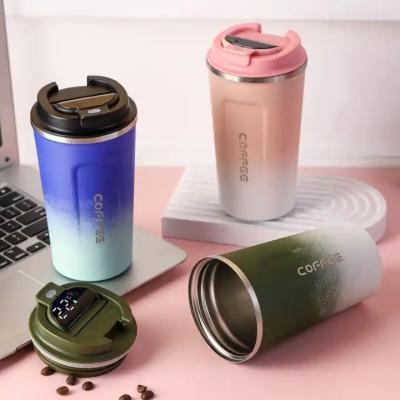 China Sustainable 380/510ml Led Temperature Display Vacuum Insulated Double Walled Stainless Steel Travel Coffee Mugs for sale