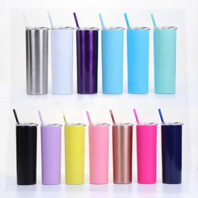 China Non Inverted Straight Form 20 Ounce Skinny Stainless Steel Wedding Tumblers, Double Wall Vacuum Tumbler With Straw for sale