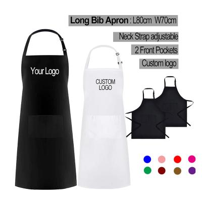 China Cheap 100% Polyester Restaurant BBQ Kitchen Cooking Unisex Wholesale Unisex Bib Apron Black White Chef Apron With Custom Logo Embroidery Printing for sale