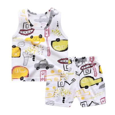 China Wholesale QUICK DRY summer boys and girls pajamas cotton sleeveless suit cute design with 2 pcs check suit with cheap price for sale