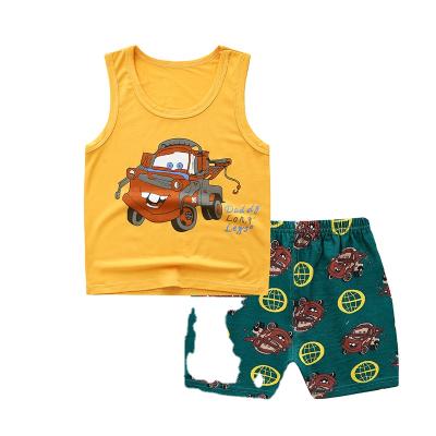 China Hot Selling QUICK DRY 100% Sleeveless Cotton Kids Pajamas Boys And Girls Clothes Suit Cute Printing With Two Pieces For Wholesale for sale