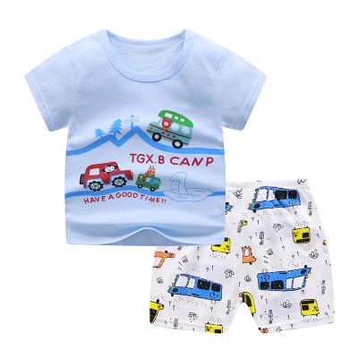 China Smart Casual Boys And Girls Short Sleeve T-shirt Suits 100% Cotton Kids 2 Pcs Sets Baby Clothes Suits For Summer for sale