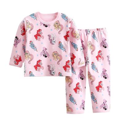 China Wholesale QUICK DRY spring boys and girls pajamas cotton sleeve T-shirt suit kids apparels cartoon design kids long clothes 2 PCS for sale