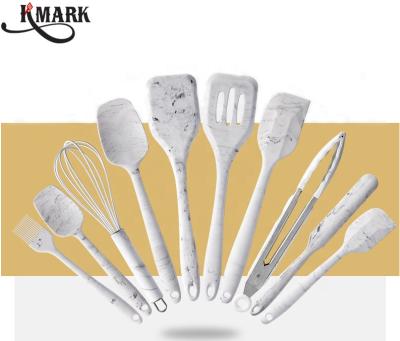 China Best Sustainable Selling Product Food Grade Silicone Marble 10 Pcs Kitchen Utensils Set For Cookware for sale