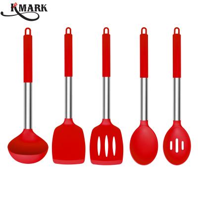 China Best Selling Product Viable 5 Pieces Stainless Steel Handle Silicone Cooking Utensils Set For Kitchen Wares for sale