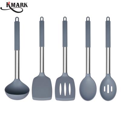 China Best Selling Product Viable 5 Pieces Stainless Steel Handle Silicone Cooking Utensils Set For Kitchen Wares for sale