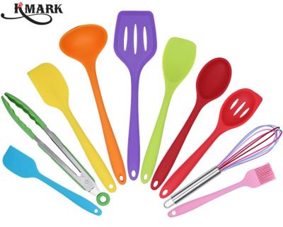 China Best Selling Sustainable Product Food Grade Silicone Colorfui 10 Pcs Kitchen Utensils Set For Cookware for sale