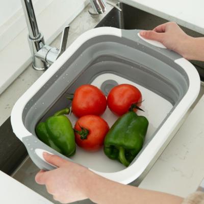 China Household Sustainable Multifunctional Silicone Water Storage Bucket Basket Folding Wash Vegetable Basket for sale