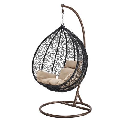 China Super Comfortable Outdoor Rattan Wicker Double Egg Swing Hanging Chair With Metal Bracket Furniture Color Hardware Original Place General Pattern for sale