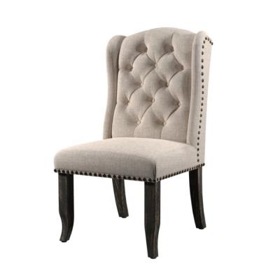 China Wholesale Modern Design Durable Fabric Tufted Wingback Home Side Furniture Beige Upholstered Dining Chair for sale