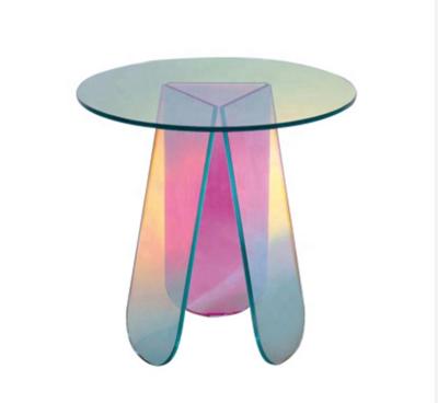 China Modern Round Style Coffee Table Minimalism Design Living Room Bedroom Furniture Acrylic Minimalist Iridescent Coffee Table Modern Bedside Tables for sale