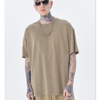 China MYG2022 Heavy T-shirt Anti-wrinkle spring summer wash gender neutral loose solid color wear with fashion brand men's round neck T-shirts for sale