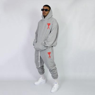 China Custom QUICK DRY Mens Sweatsuit Sets With Logo Fleece Fabric Tracksuits Streetwear Sweatpants And Hoodie White Mens Jogging Suit for sale