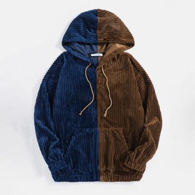 China Custom Anti-Shrink Colorblock Unisex Contrast Hooded Sweatshirt Pull Over Cropped Corduroy Patchwork Men's Hoodie for sale