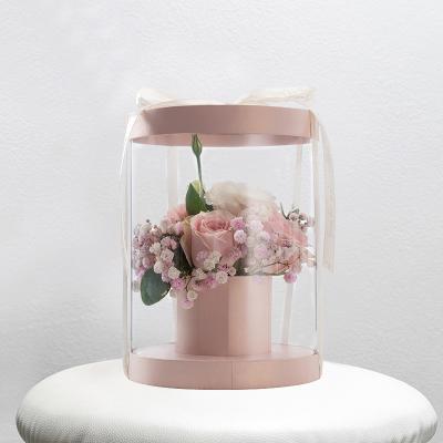 China Mother's Day Handmade Mini Round Transparent Holding Flower Box PVC Flower Box for sale