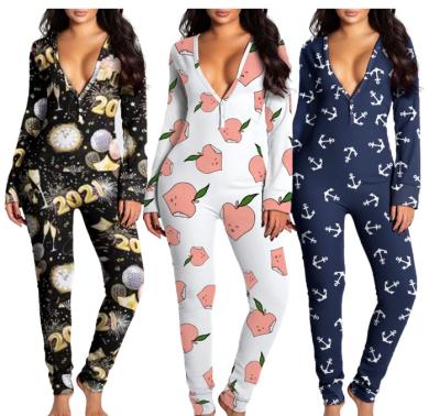 China 2022 New Design Christmas QUICK DRY Pajamas Onesie Printing Custom Adult Woman's Pajamas 1PC for sale