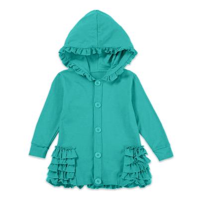 China Latest Fashion Breathable Popular Kids Ruffles Knit Hooded Solid Cotton Button Long Sleeve Kids Jacket for sale