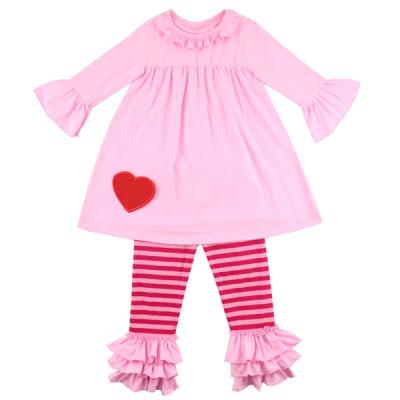 China 2022 new design manufacturers casual custom knit cotton dress sets babies valentine to ruffle pink boutique outfits for sale