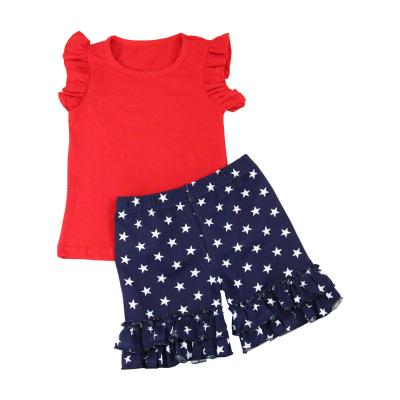 China Boutique Cotton Ruffle Tops And Shorts Sets Baby 2pieces Girls Casual Outfits 4th Of July for sale