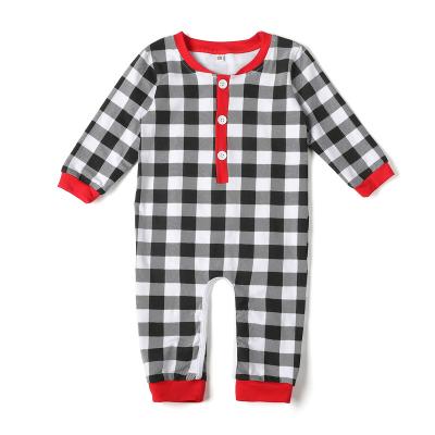 China Winter Christmas Baby Clothes Buffalo Plaid Button Pocket Boys And Girls Breathable Onesie Pajamas for sale