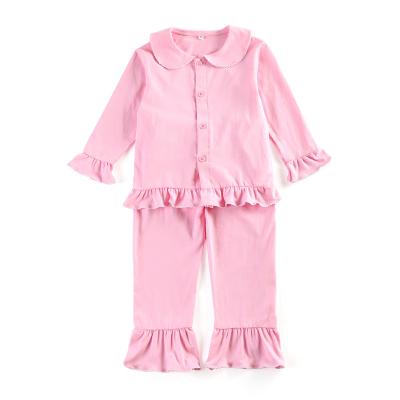 China Breathable Toddler Boys Pajamas With Ruffle Two Pieces Button Up Fashion Custom For Kids Cotton Plain Sleepwear for sale