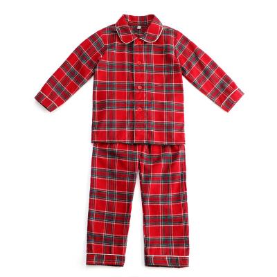 China Boys Winter Christmas Flannel Thermal Cloth Plaid Long Sleeves Button Up Kids 2pc Pajamas for sale