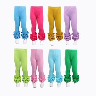 China Drop Spring Toddler Girl Casual Ruffle Long Pants White High Waist Breathable Wholesale Kids Gaiters Legging for sale