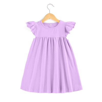 China Hot Washable Selling In Stock 2021 100% Cotton Flannel Summer Floating Sleeve Adorable Solid Baby Dresses for sale