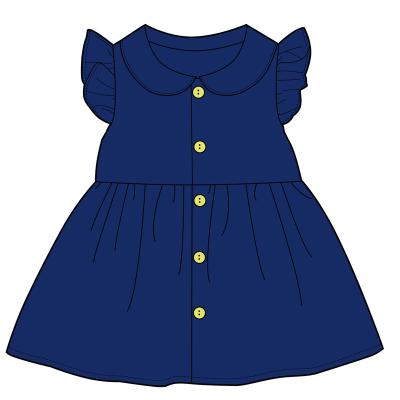 China Wholesale Anti-wrinkle Baby Girls Cotton Navy Dress Ruffled Casual Babies Collar Dress for sale