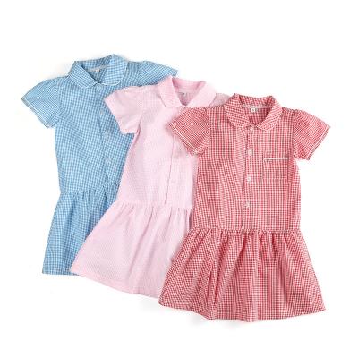 China Summer Breathable Dress Plaid Cotton Seersucker Collar Peter Pan Wholesale Short Sleeve Kids Clothes Baby Clothes 6 To 14 Years Old for sale