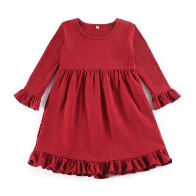 China High Quality Anti-wrinkle 90% Cotton White Plain Girls Ruffle Dress Red Kids Girls Adorable Frill Dress for sale