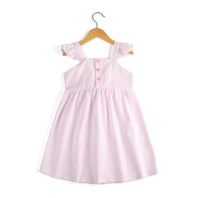 China Wholesale Breathable Summer Babies Cotton Seersucker Kids Casual Dress Sleeveless Dress for sale