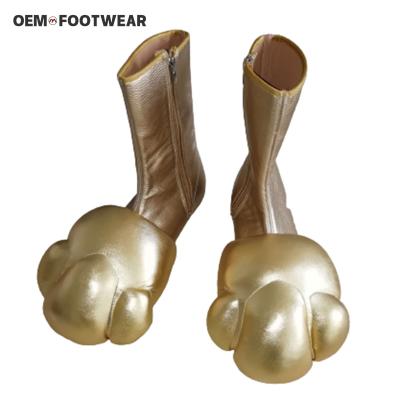 China New Customized Wholesale Funny Exaggerated Big Chief Anime Shoes Glod PU Lion King Toe Performance Boots Comic Cosplay Shoes Custom Made for sale