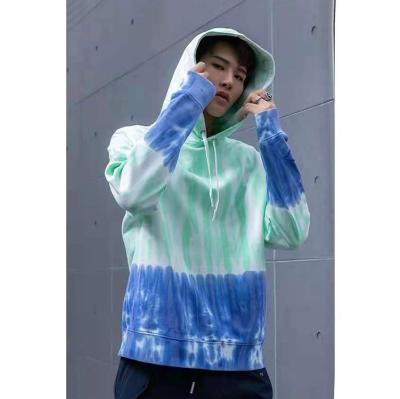 China Breathable Tie Dye Green And Blue Streetwear Men Long Sleeve Fitted Pull Over Hoodies 100% Cotton Men'S Drawstring Hoodie for sale