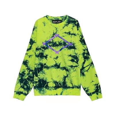 China Breathable Long Sleeve Crewneck Fitted Pullover Men Cotton Terry Sweatershirt With Tie Dyed After Garment Soft And Enzyme Finish Wash for sale