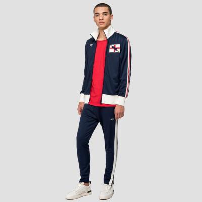 China Custom White Stripes Men's Two Side Breathable Drawstring Sports Sport Tracksuit With Zipper Pocket On Front, And Invisible Zipper On Leg Bottom for sale