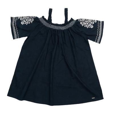 China Breathable Canvas Girls' 45% Cotton Woven 55% Slip Children's Loose Dresses With Band Embroider Around Collar And Sleeves And Shoulders for sale