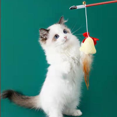 China Cartoon Viable Colorful Doll Christmas Stick Bell Ribbon Tassel Cat Ticker Christmas Stick Cat Teasing Toys for sale