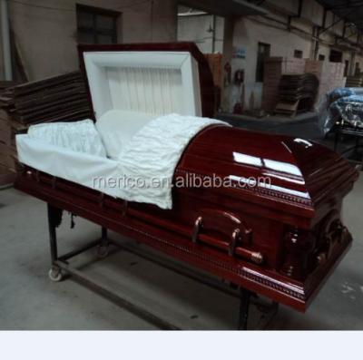 China American Style PE Wooden Casket And Coffin Beds Funeral Supplies for sale